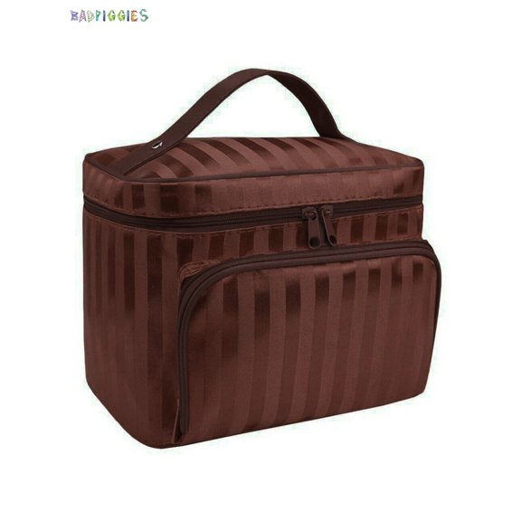 BadPiggies Women's Travel Cosmetic Bags Makeup Case with Mirror Toiletry Handbag Pouch Organizer (Coffee)