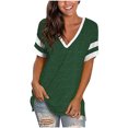 thumbnail image 2 of Fiudx Ofertas Flash Artículos En Oferta Camisetas de Empalme a Rayas para Mujer, Tops Informales de Manga Corta con Cuello En V, 2 of 7