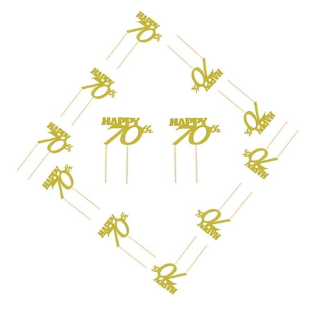 COSMOBETTY Chic Style Cake Toppers 12Pcs Golden Paper for Birthday Party