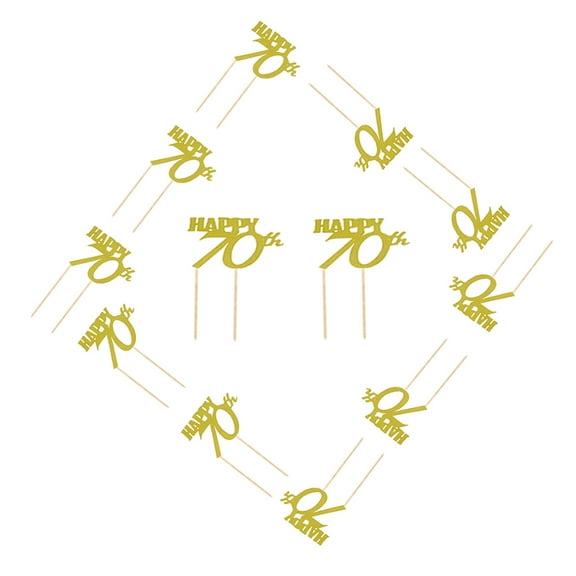 COSMOBETTY Chic Style Cake Toppers 12Pcs Golden Paper for Birthday Party