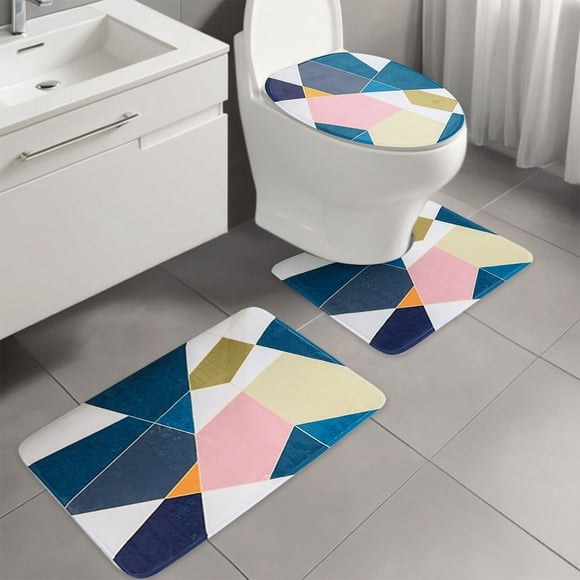 Amzcrzy Tapis de Salle de Bain, Tapis de Bain, Tapis, Tapis Tapis pour Salon, Housse de Toilette de Salle de Bain Tapis de Salle de Bain Absorbants Tapis de Sol Imprimés Salle de Bain Toilette Ensemble de Tapis de Sol 3 Pcs Moquette Moquette