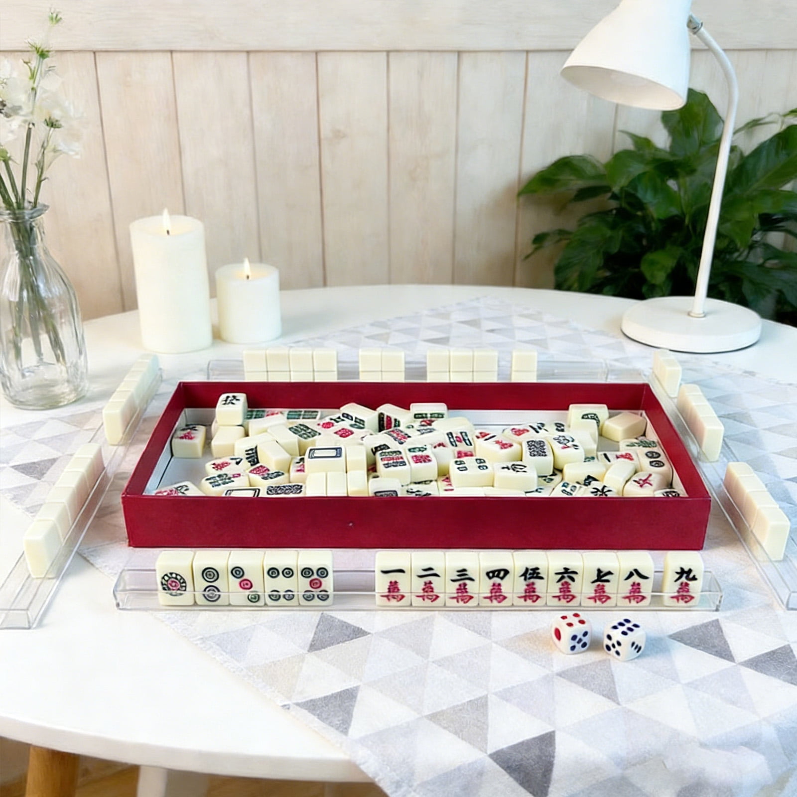JIhuahe Portable Mahjong Travel Set- Chinese Mahjong Traditional Dominoes Home Table Games Toys and Hobbies,red
