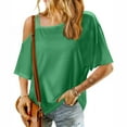 thumbnail image 4 of Fesfesfes Women's Off Shoulder 2024 Fashion T Shirts Blouses Summer Short Sleeve Casual Tees, 4 of 7