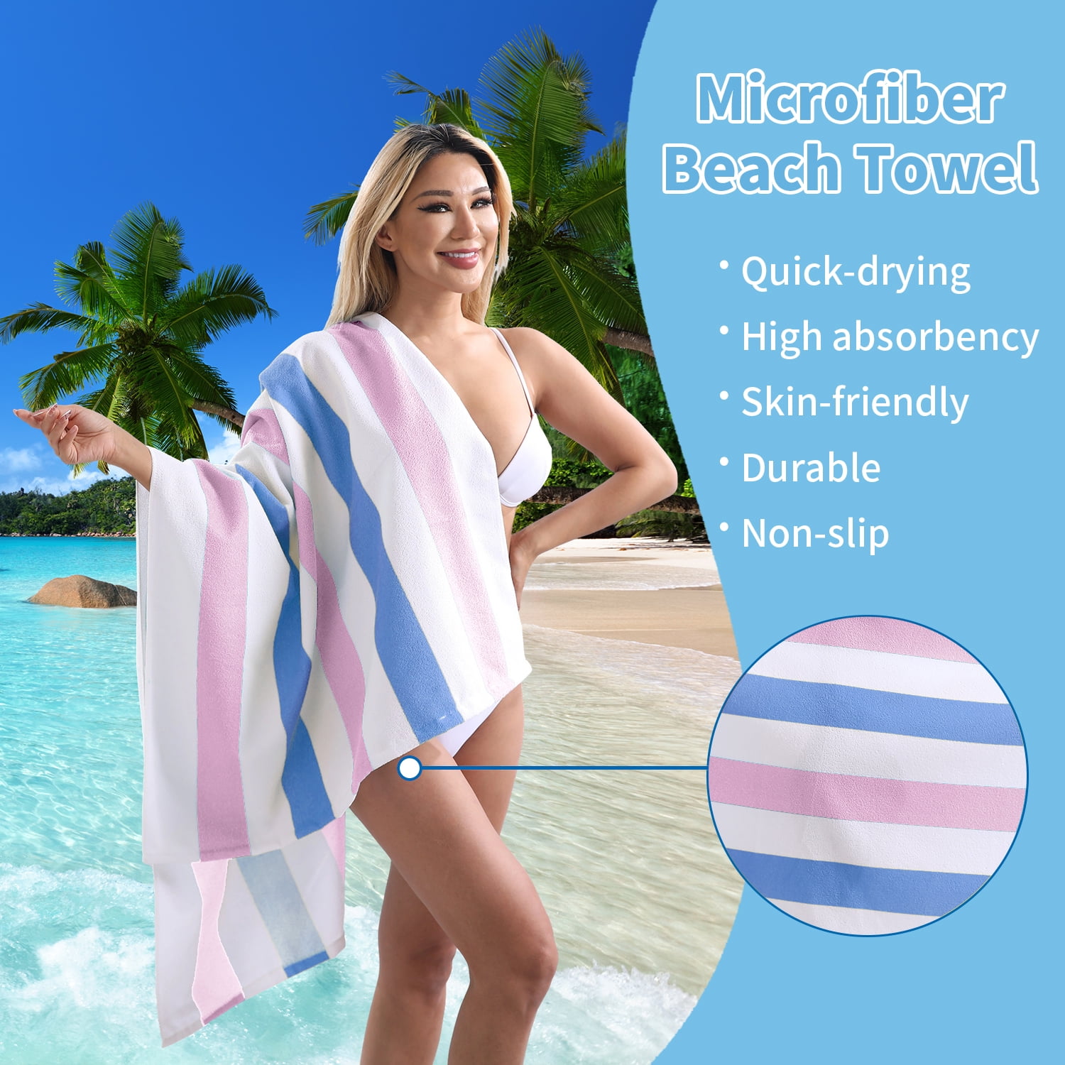 Jessy Home 4 Pack Stripe Beach Towel Sets, 30"x60" Quick-dry Sand-resistant Lightweight Soft Beach Towel for Travel, Gym