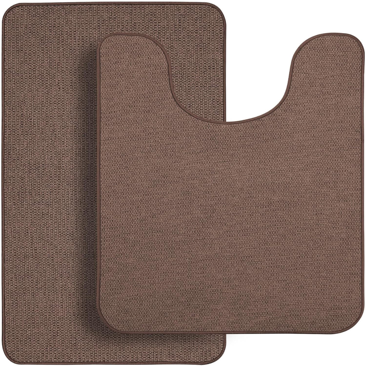 Bathroom Rug Set of 2, Toilet Rug, Quick Dry, Non-Slip, Machine Washable, Fit Under Doors, Absorbent Bathroom Rug（Brown 20" x 32"+20" x 24"，U）