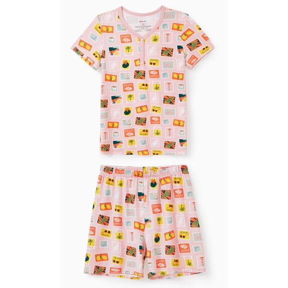 PatPat Matching Pajamas for Couples Viscose from Bamboo Pajamas Skinny Lightweight Summer Short Sleeve and Shorts Lounge Sleepwear Women Pjs Set Women S-XL