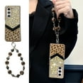 thumbnail image 4 of Compatible for Samsung Galaxy Z Fold 4 Case with Beaded Wrist Strap, Fluffy Leopard Print Pattern with Bling Design Case for Women Girls Hard PC Drop Protection Cover for Galaxy Z Fold 4, Gold, 4 of 11