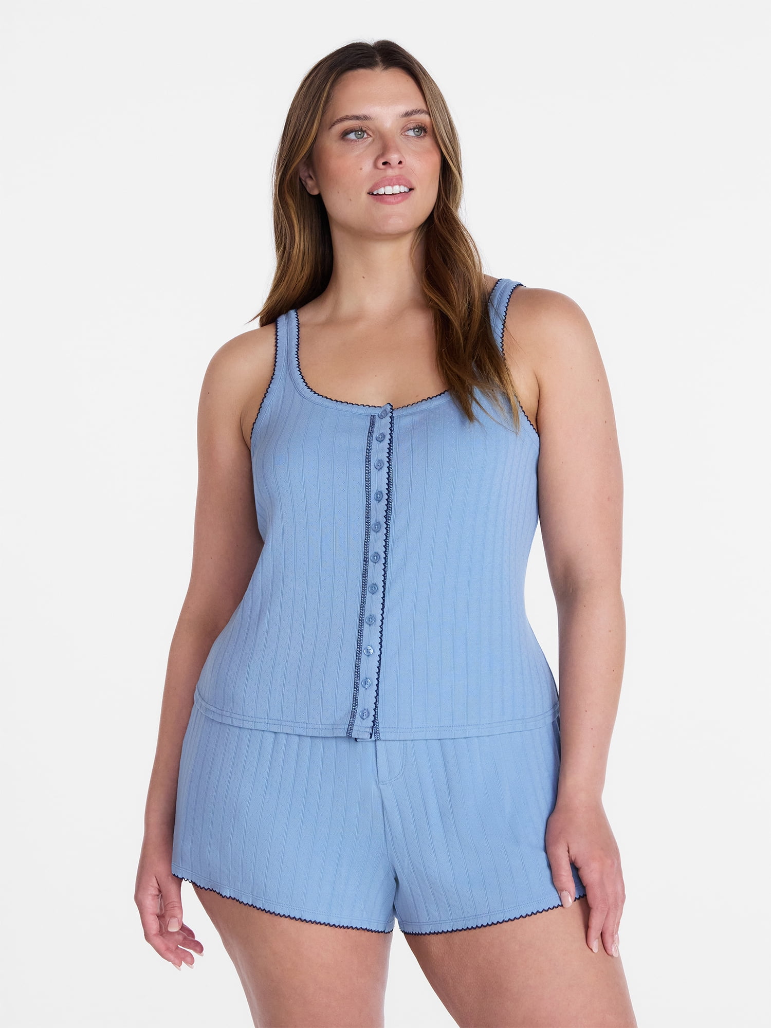 Joyspun Women's Pointelle Tank Top and Shorts Pajama Set, 2-Piece, Sizes XS-3X