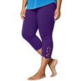 thumbnail image 2 of Asgosdo Women Plus Size Lace Hem Capri Leggings High Waist Stretch Solid Casual Cropped Pants, 2 of 5