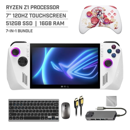 ASUS ROG Ally 512GB Gaming Handheld 7-inch Touchscreen 120Hz FHD 1080p AMD Ryzen Z1 Processor, Mytrix Touro Wireless Pro Controller, Hub, Keyboard & Mouse Combo, 7 in 1 Bundle
