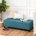 thumbnail image 6 of Ottoman with Storage, 51 Inch End of Bed Storage Ottoman Bench, Linen Fabric Upholstered Ottomans with Hinged Lid, Rectangle Long Foot Rest Bench for Entryway Living Room Bedroom Teal, 6 of 15