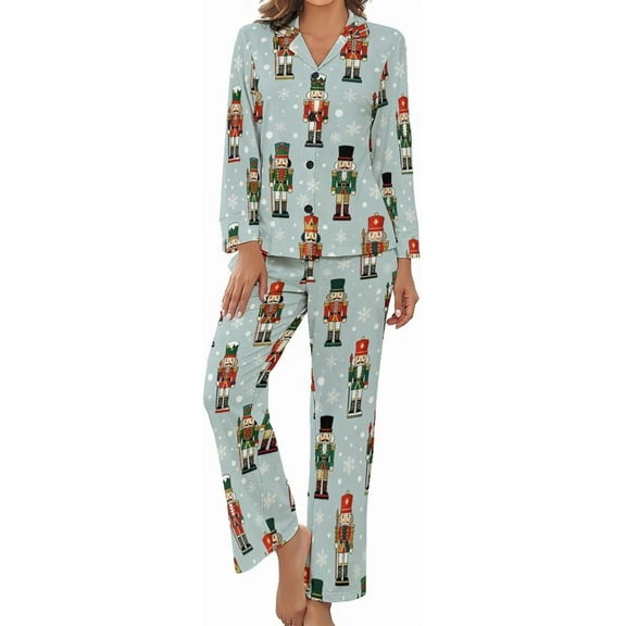 Top-kevin Nutcracker Soldier Snowflake Women's Long-Sleeve Shirt And Full-Length Bottom Pajama Set