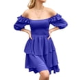 thumbnail image 3 of Xuanfei Women Square Neck Smocked 3/4 Sleeve Tiered Mini Dress, 3 of 7