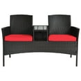thumbnail image 3 of Costway Patio Rattan Loveseat Sofa Cushioned Coffee Table Red, 3 of 12