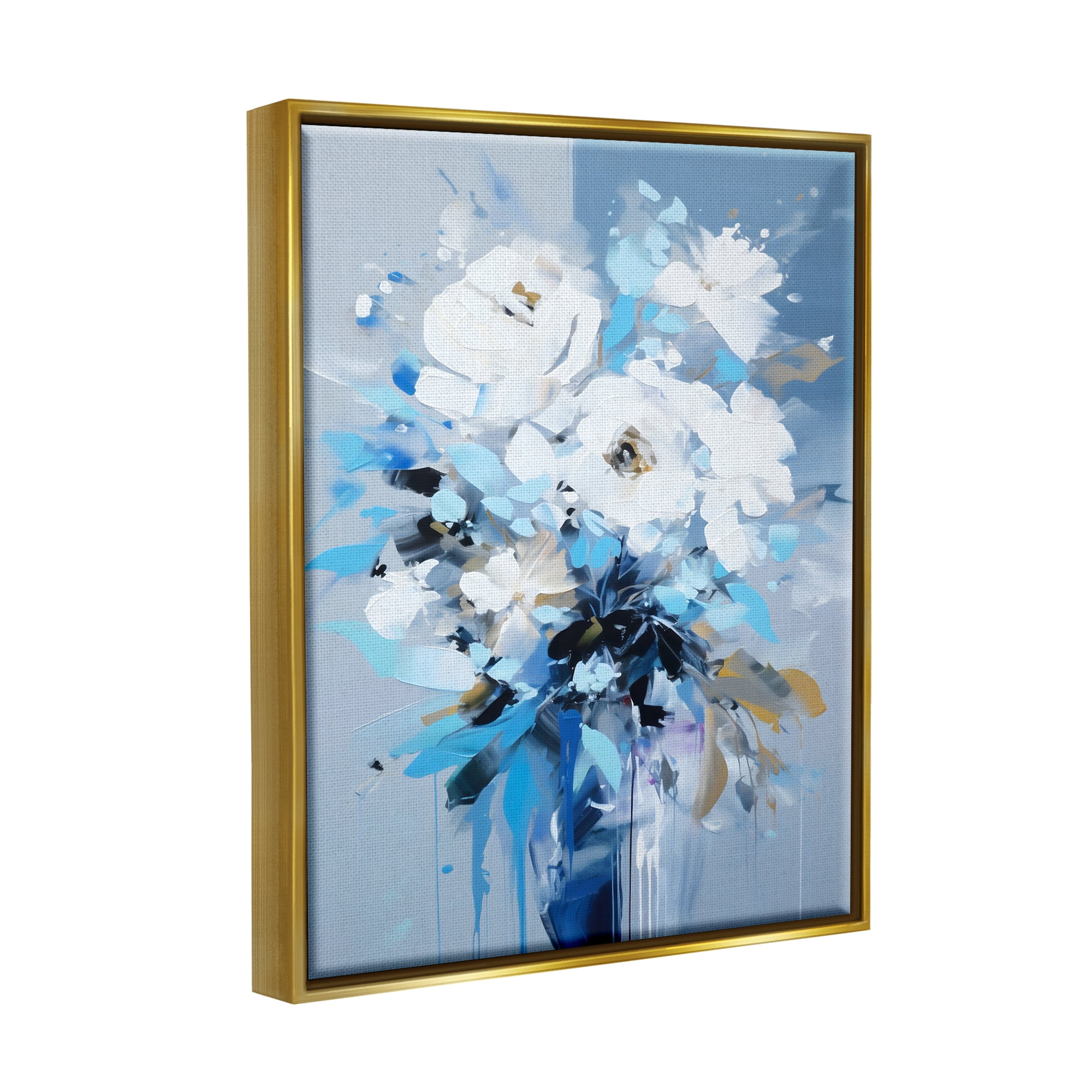Stupell Industries Flower with Modern Drip Botanical & Floral Painting Gold Floater Framed Canvas Art Print Wall Art, 25 x 31