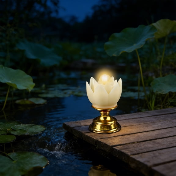 Halons Lotus Electronic Candle Night Light, Plastic Mini Lamp, Beige White Red Yellow, Battery Operated Flickering LED for Bedroom, Holiday and Party Decor