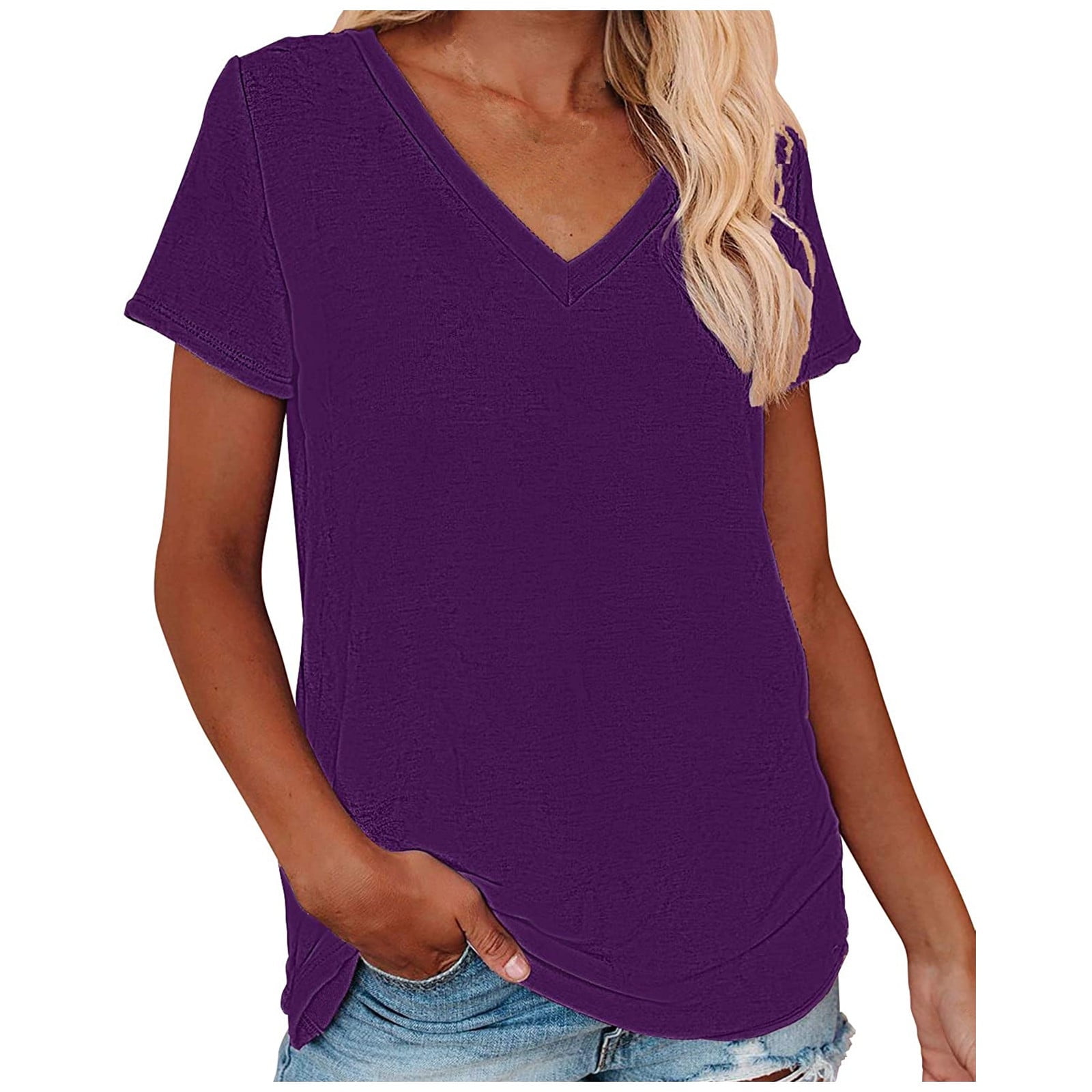 Cute Tops for Women, Women's Solid Vneck Tshirts Short Sleeve Tshirts