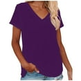 thumbnail image 2 of Womens Fashion Summer Tops 2025 Plus Size Casual V-neck Solid Short-sleeved T-shirt Top, 2 of 6