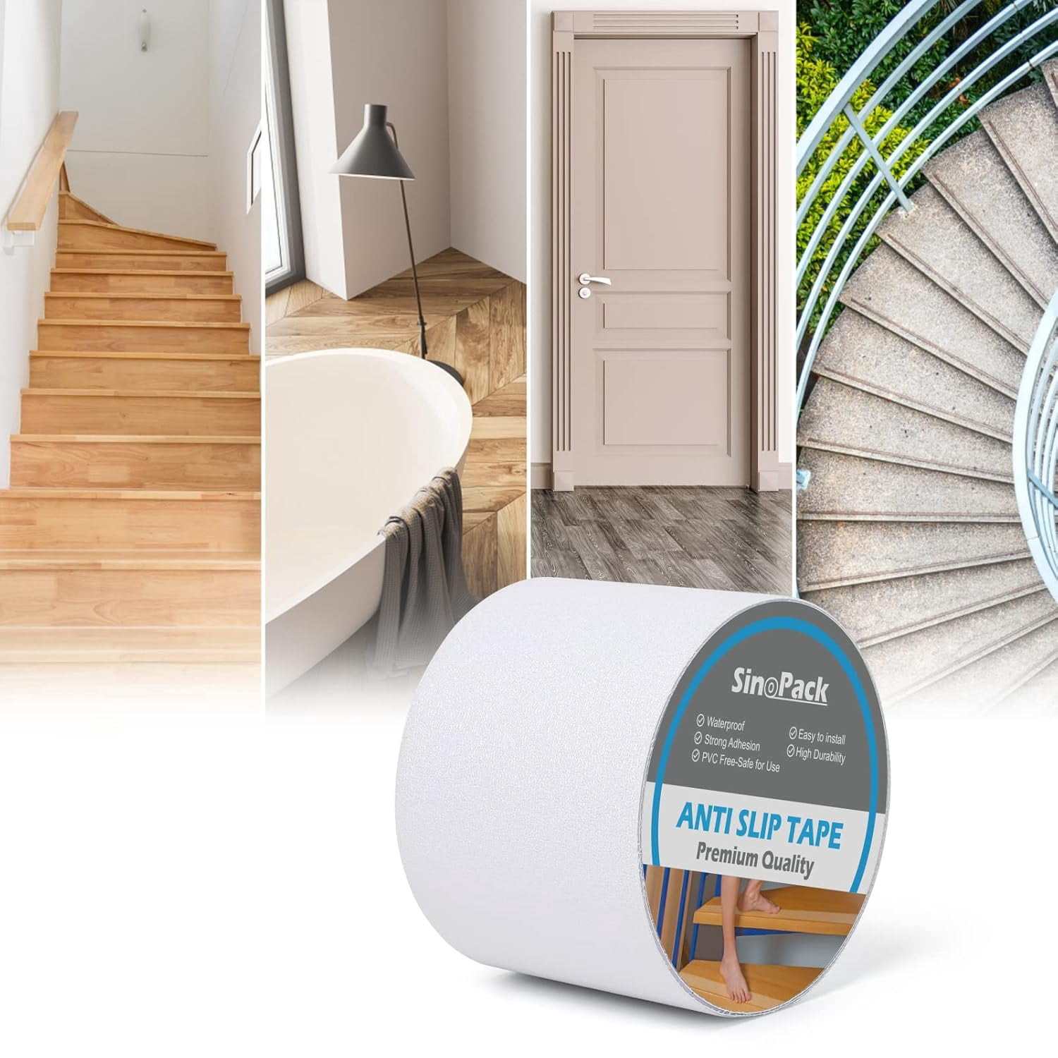 Clear Non Skid Tape 4Inch x 30FT Grip Tape Heavy Duty Waterproof Non Slip Roll Easy to Cut Waterproof for Stairs Safety Non Skid, Comfortable for Bare Foot