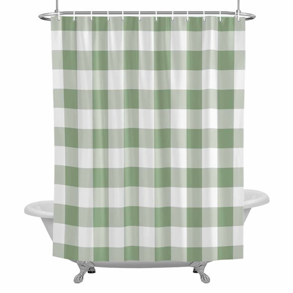 Shower Curtain, Farmhouse Vintage Waterproof Fabric Bathroom Shower Curtains Set with Hooks,72 X 72 Inch Long, Gingham Checkered Texture Green