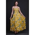 thumbnail image 3 of Bimba Robe à Bretelles Smockée Imprimée de Fleurs de Pêche et d'Oiseau Robin Américain pour Femmes - Grande Taille Or, 3 of 7