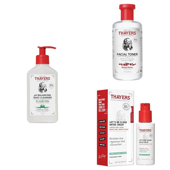 Set de cuidado de la piel THAYERS, limpiador de pH, tónico de pétalos de rosa y crema