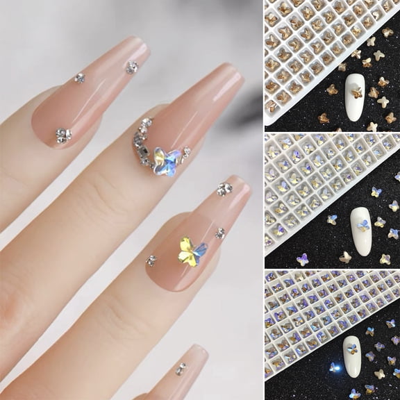opvise 50Pcs Nail Artificial Crystal Exquisite DIY Lightweight Butterfly Shaped Nail Art Accessories for Women