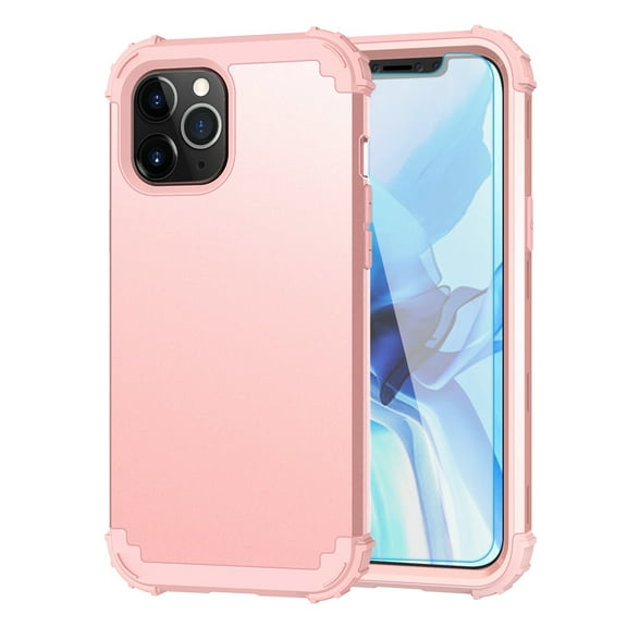 iPhone 12 mini Case with Tempered Glass Screen Protector , Dteck Heavy Dual Layer Full Protection Rugged Shockproof Case Hard PC Protective Back Cover For Apple iPhone 12 mini 5.4 inch, Rosegold