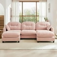 thumbnail image 3 of 107" U-Shaped Oversized Chenille Modular Sectional Sofa with 2 Ottoman, High-Density Foam Cushions, Tufted Pleated Cushion Backrest, Modern 3-Seater Couch with 2 Pillow, for Living Room, Pink, 3 of 7