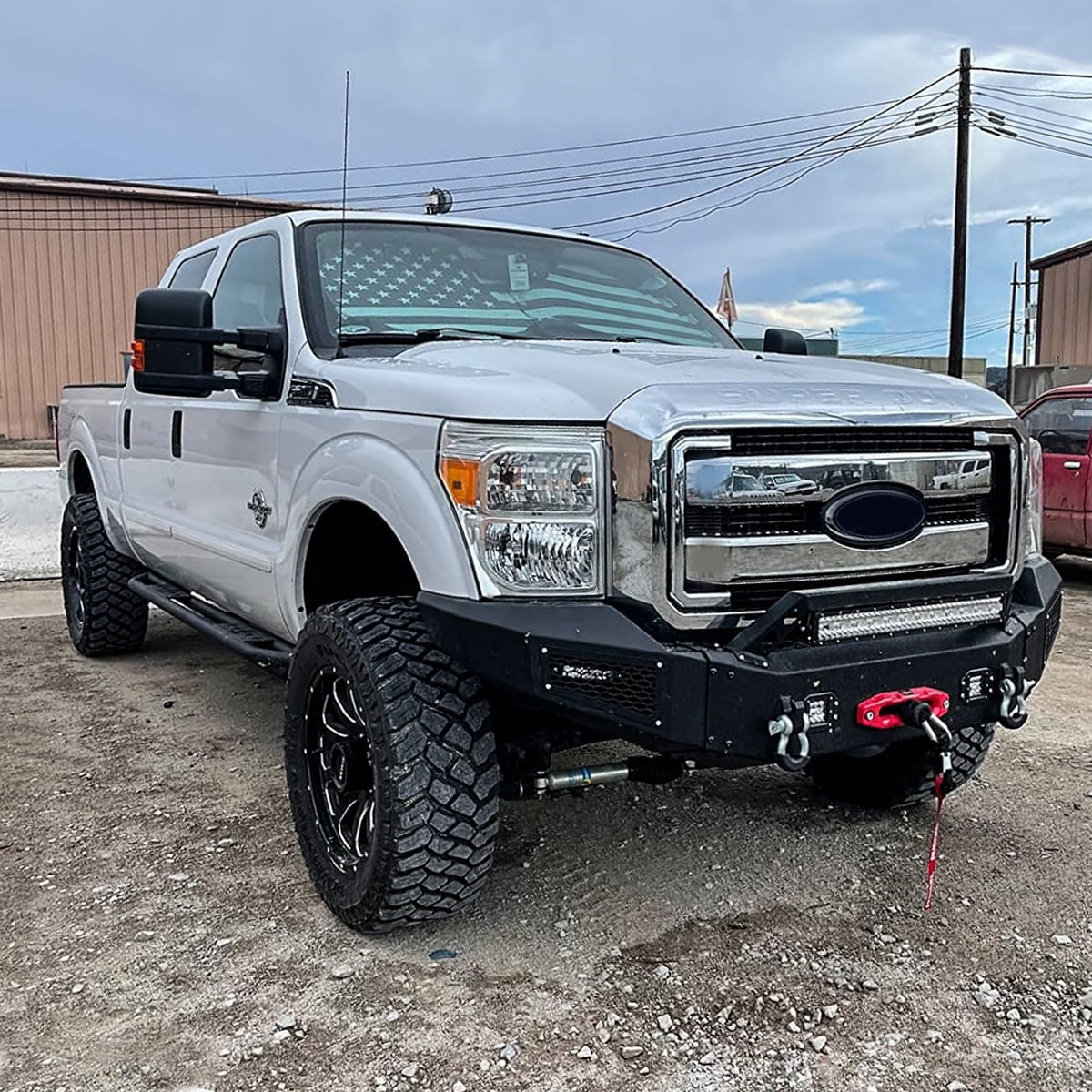 Vijay Compatible with 2011-2012-2013-2014-2015-2016 Ford F250/F350/F450 Front Bumper Textured Black Steel with Light and D-ring