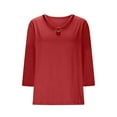 thumbnail image 5 of UJNDER Women's Casual Loose Fit 3/4 Sleeve Solid Color T Shirt Comfortable Basic Tops for Women Daily Wear Red L, 5 of 6