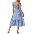 thumbnail image 5 of Women'S Summer Boho Floral Midi Dress Casual Short Sleeve Square Neck Flowy Beach Vacation Long Dress Blue XL, 5 of 10