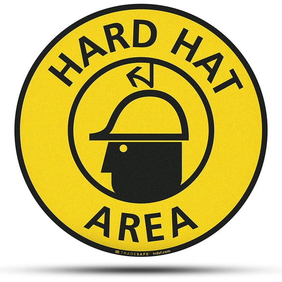 TRADESAFE Hard Hat Area Sign, Anti Slip Caution Sign, 17” Diameter Floor Sticker, 12 Mil Vinyl