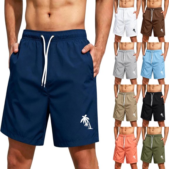 Mfakffe Mens Hawaiian Shorts Crinkle Gauze Bermuda Drawstring Summer Beach Shorts Regular Fit Quick Dry