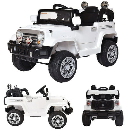 Top Knobs 12V Kids Jeep Battery Powered Ride On Car w/ Parent Control, LED Lights, MP3 Player, 3 Speeds, White, Best Gift for Boy & (Best Cam For Jeep 4.0)