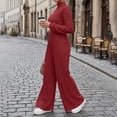 thumbnail image 5 of Bloomae Women's Long Sleeve Turtleneck Jumpsuit - Stretchy Ribbed Wide-Leg Casual One-Piece Back Cutout Rompers Loose Fit Overall Pants with Pockets, 5 of 8