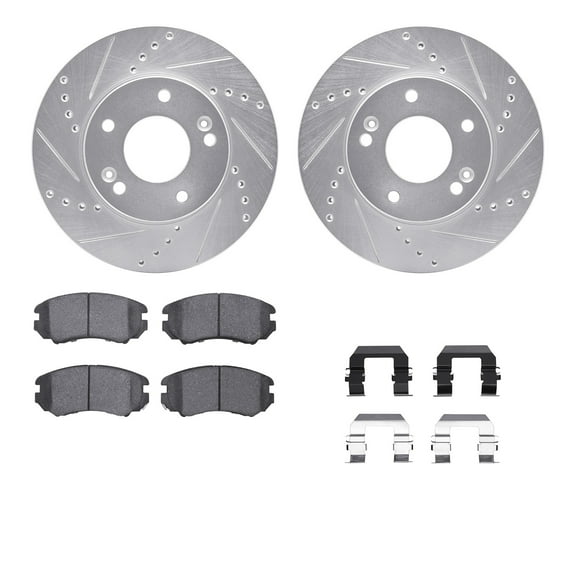 Dynamic Friction Company Front Brake Rotors-Drilled and Slotted-Silver with 5000 Advanced Brake Pads includes Hardware 7512-21016