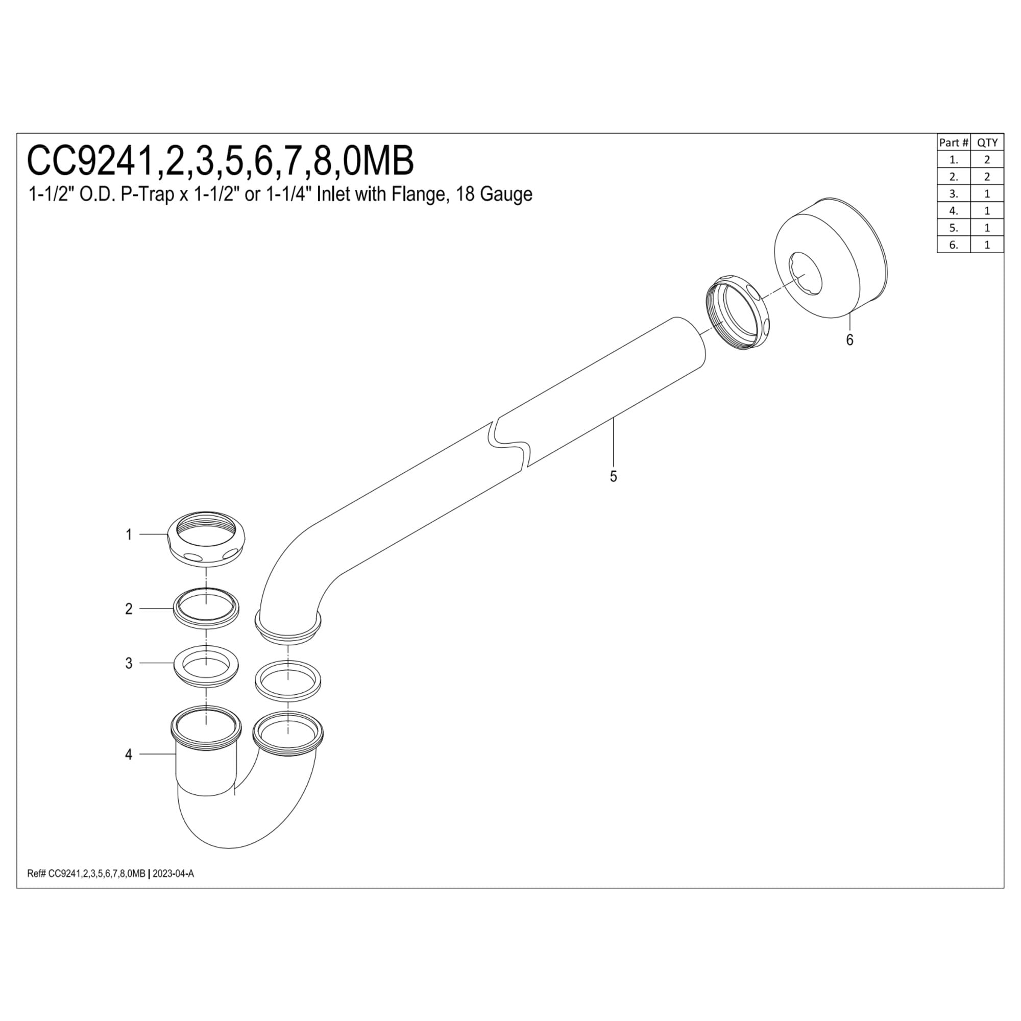Kingston Brass CC9243 1-1/4" (or 1-1/2") x 1-1/2" P-Trap with Box Flange, 24" Length, 18 Gauge, Antique Brass
