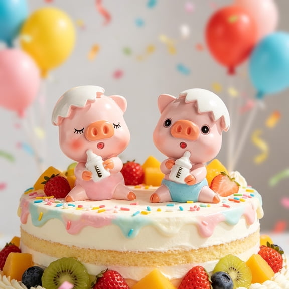 Sinknap Resin Eggshell Piglet Cake Topper Ornament, Stable Cute Pig Figurine for Baby Shower Birthday Wedding DessertTable Decor, MultiPurpose MicroLandscape Keepsake Gift, 1Pack Blue