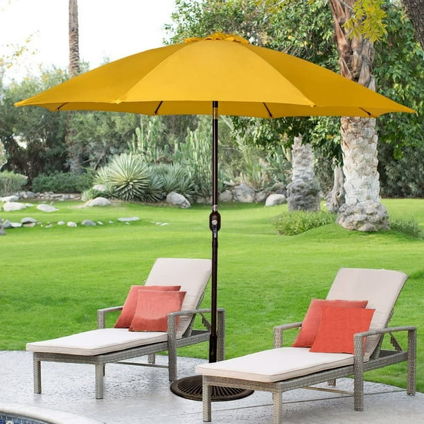 Sundale Outdoor 9 Feet Aluminum Market Umbrella Table Umbrellas With Crank And Push Button Tilt For Patio Garden Deck Backyard Pool 8 Fiberglass Ribs Yellow Walmart Com Walmart Com