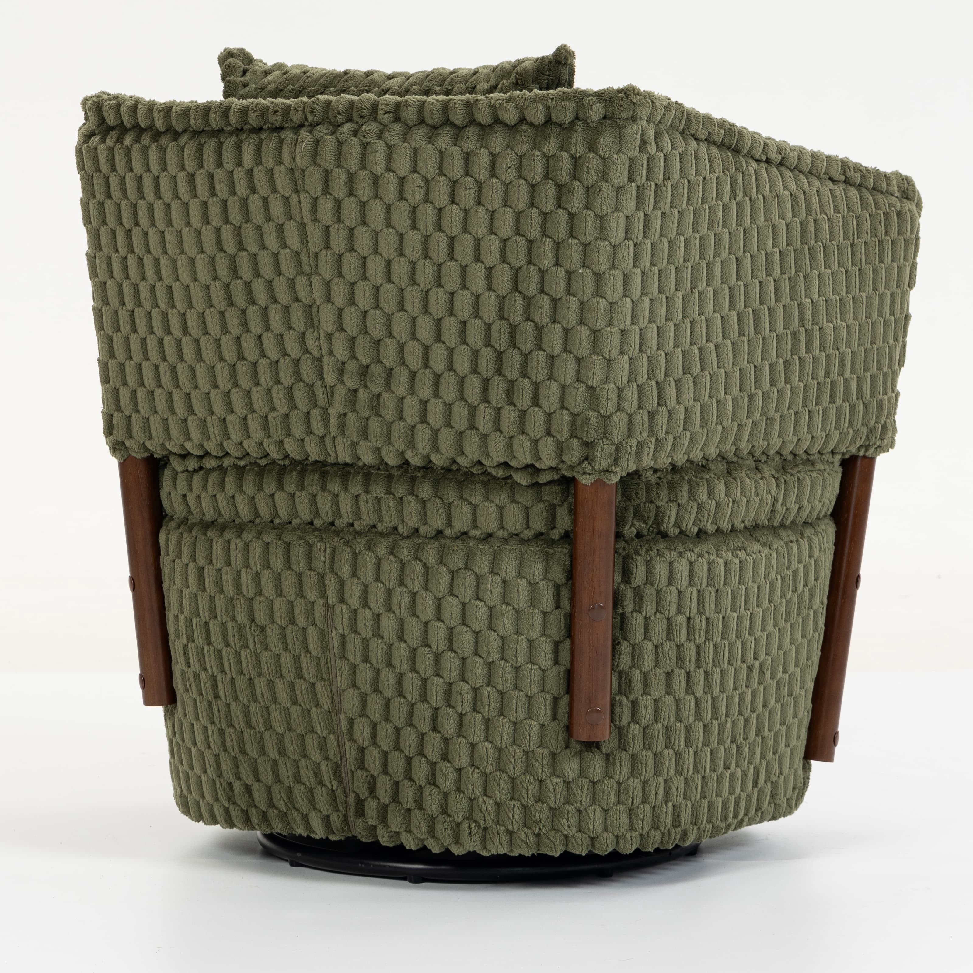 Aukfa Mid Century Modern 360 Swivel Accent Barrel Chair with Lumbar Pillow & Hidden Storage,Corduroy,Olive Green