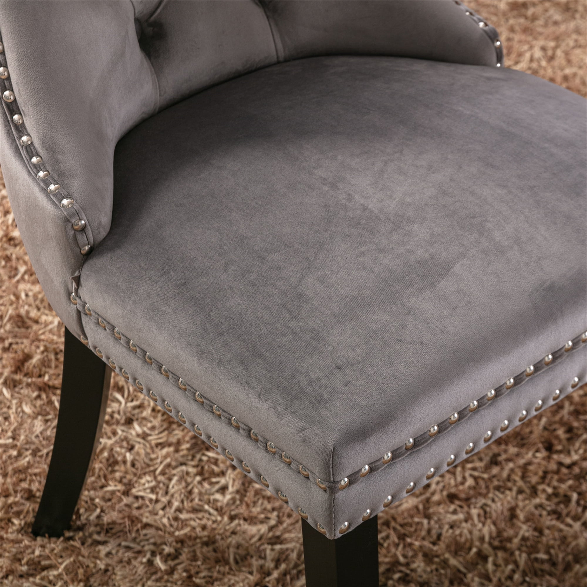 Miniyam Dining Chair Set of 2, High-end Tufted Velvet Upholstered, Gray