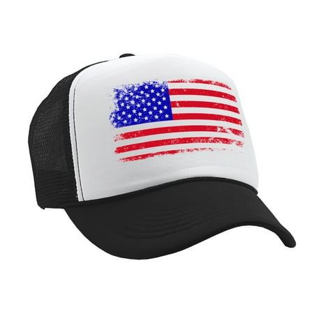 

Grunge American Flag - Patriotic usa murica - Vintage Retro Style Trucker Cap Hat (Black)