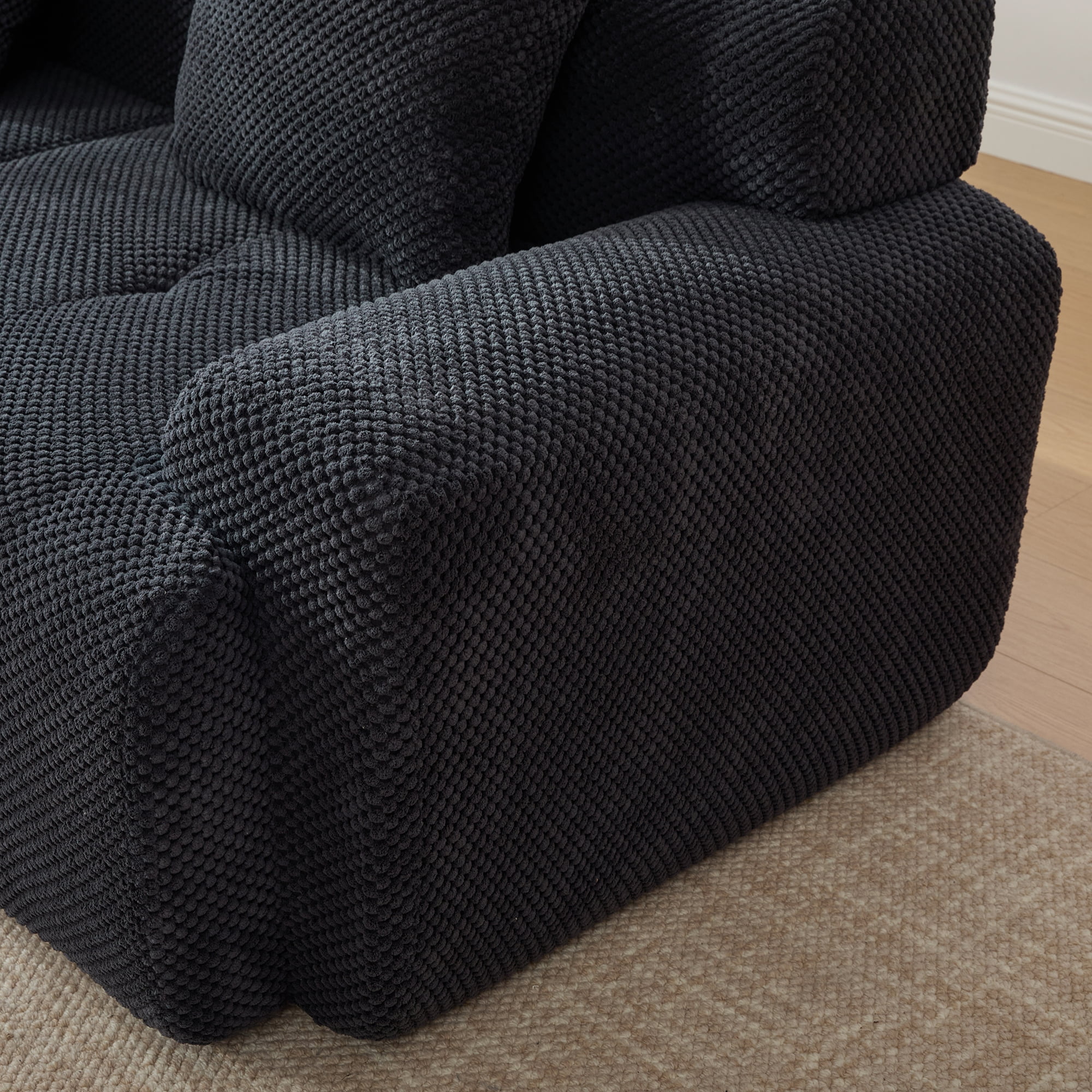 Noble House Marford 73" Modular Cloud Loveseat, Fuzzy Fabric Floor Sectional Sofa with Pillows, All-Foam, Charcoal