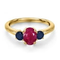 thumbnail image 3 of Gem Stone King 18K Yellow Gold Plated Silver Red Ruby and Blue Sapphire Engagement Ring for Women | 1.44 Cttw | Oval 7X5MM | Gemstone July Birthstone | Size 5, 3 of 6