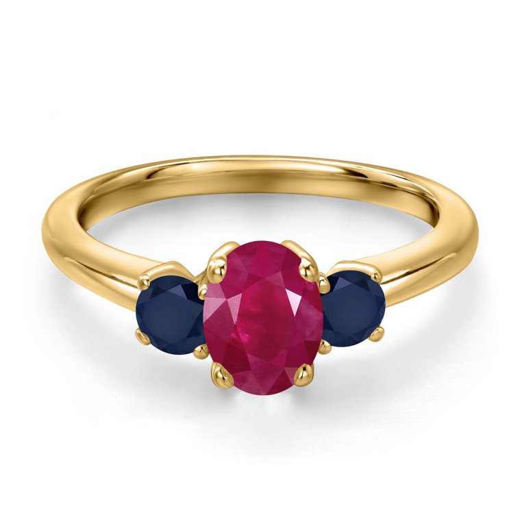 Gem Stone King 18K Yellow Gold Plated Silver Red Ruby and Blue