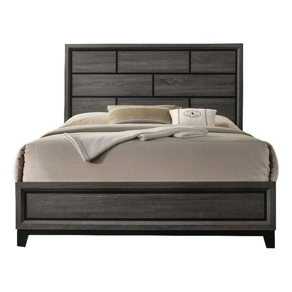 Erica King Size Bed, Gray and Black Wood Finish, Panel Style Headboard