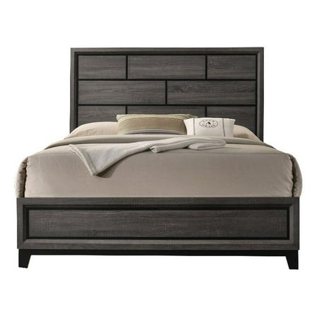 Erica King Size Bed, Gray and Black Wood Finish, Panel Style Headboard