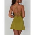 thumbnail image 4 of Cenuakty Women's SummerSolid Color  A-Line Sleeveless Spaghetti Strap Ruched Bust Cross Dress, 4 of 5