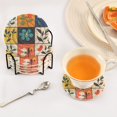 thumbnail image 3 of Yayeee 6 PCS Drink Coasters with Holder Set Woven Absorbent Round Tabletop Hot Pad, Floral Patterns, 3 of 7